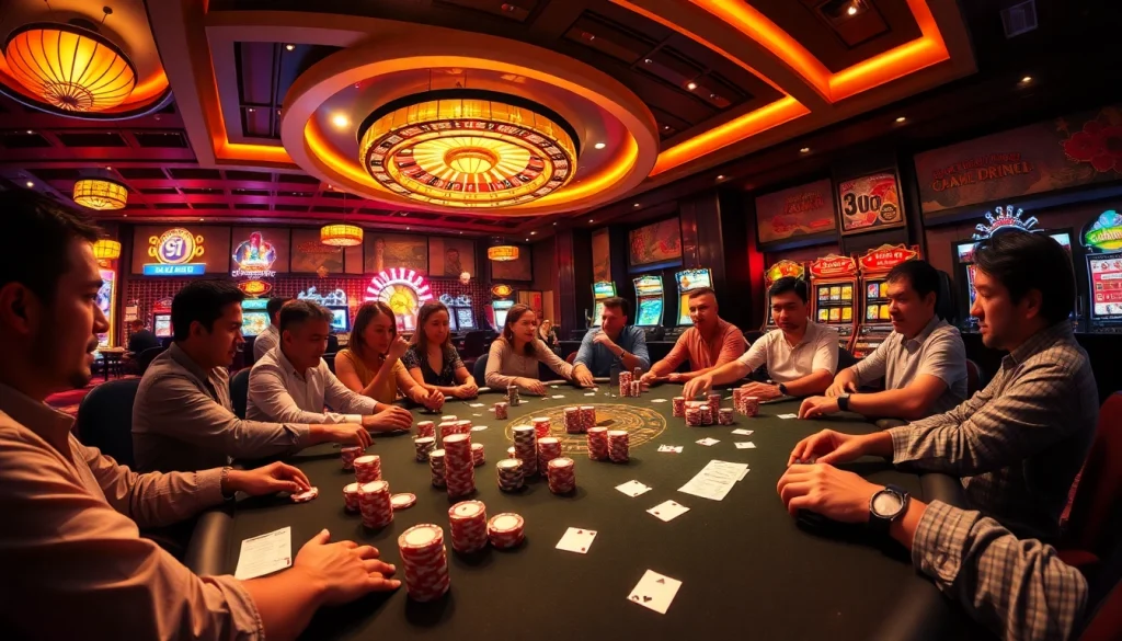 Exciting poker action at RR88 casino with colorful chips and a thrilling atmosphere.
