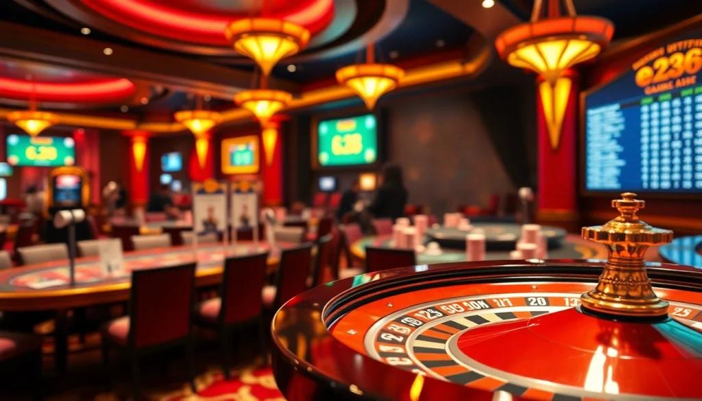 Experience the excitement of e28 in a lively casino setting with vibrant gaming tables and eager players.