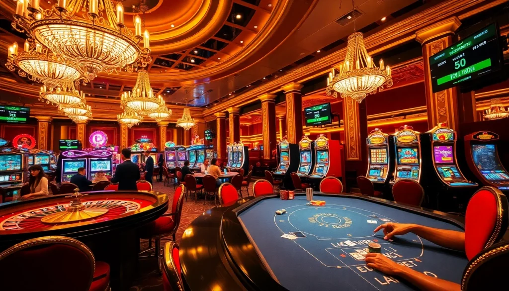 Experience the excitement of Nhà cái Solarbet with players enjoying roulette and poker at a luxurious casino.
