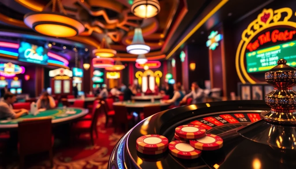 Engaging players placing bets during a lively casino game while reviewing nhà cái options.