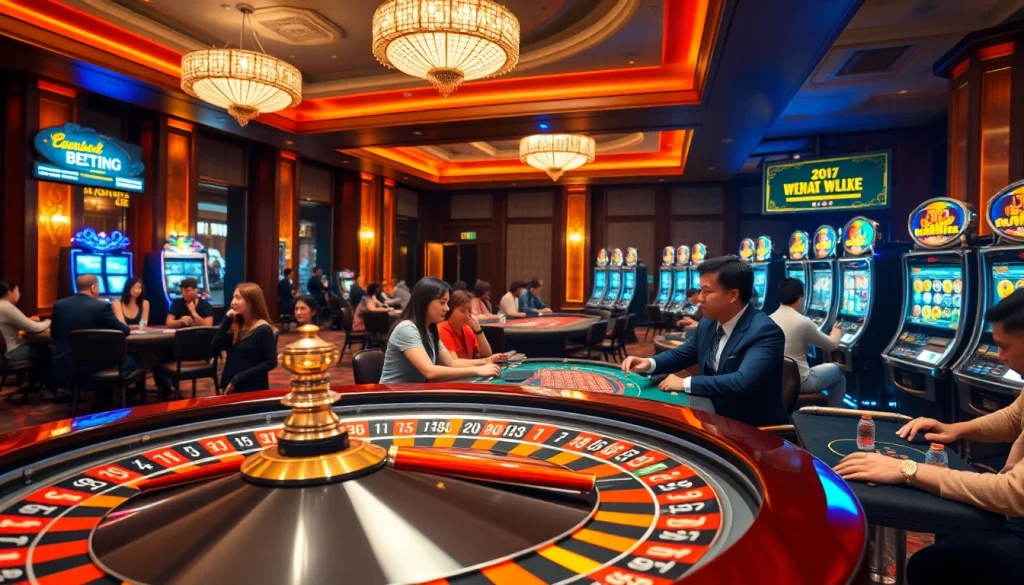 Engaging scene of casino players focusing on kèo nhà cái betting slips and games.