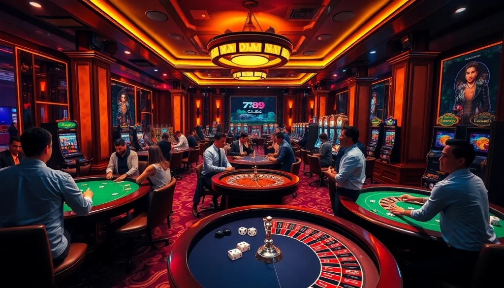 A thrilling scene at 789 club with vibrant casino tables and exciting gameplay experiences.