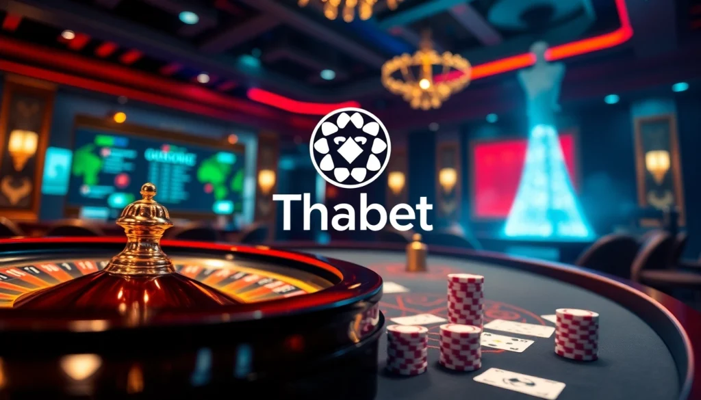 Nhà cái Thabet's thrilling casino table showcasing poker chips and cards