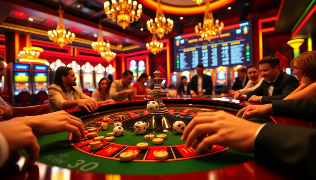Players engaging at the roulette table in an exciting casino atmosphere at https://xn882025.online/ as chips are placed and bets are made.