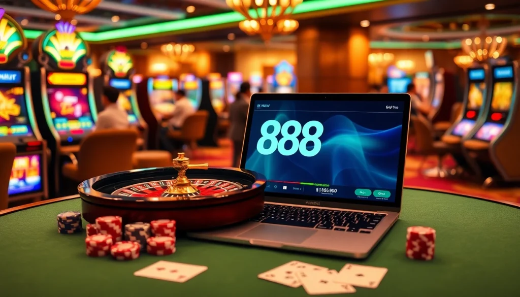 Engaging players at nhà cái 888NEW with vibrant casino games and stylish poker chips.