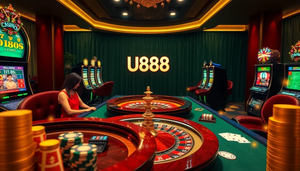 Players engaging in thrilling games at U888 online casino with luxurious ambiance.
