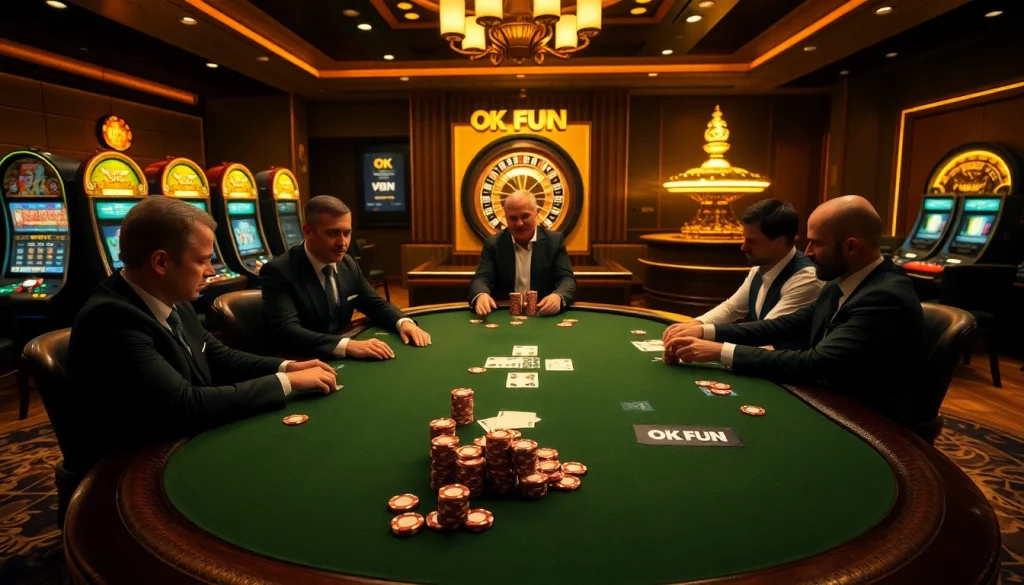 Experience the thrill of gambling at OK FUN with vibrant casino tables and professional players.