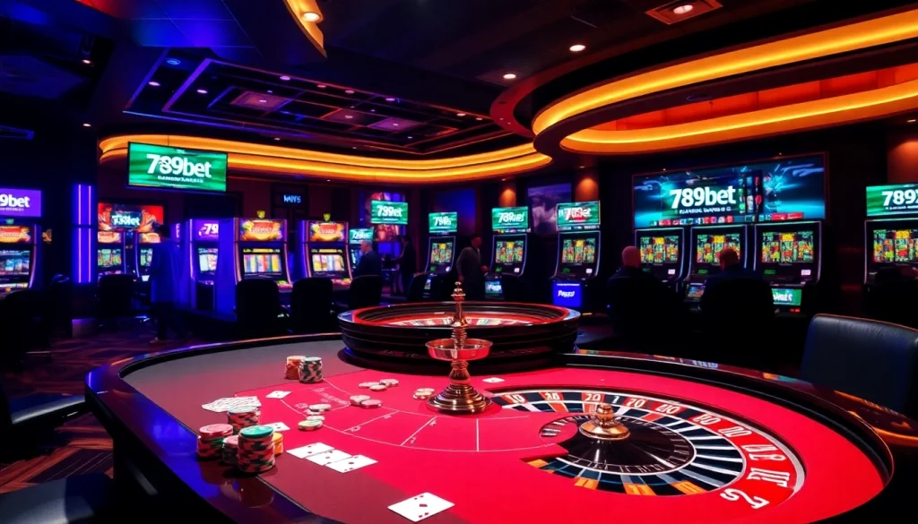 Experience enthusiastic gambling action at 789bet's vibrant casino scene with excited players and thrilling games.
