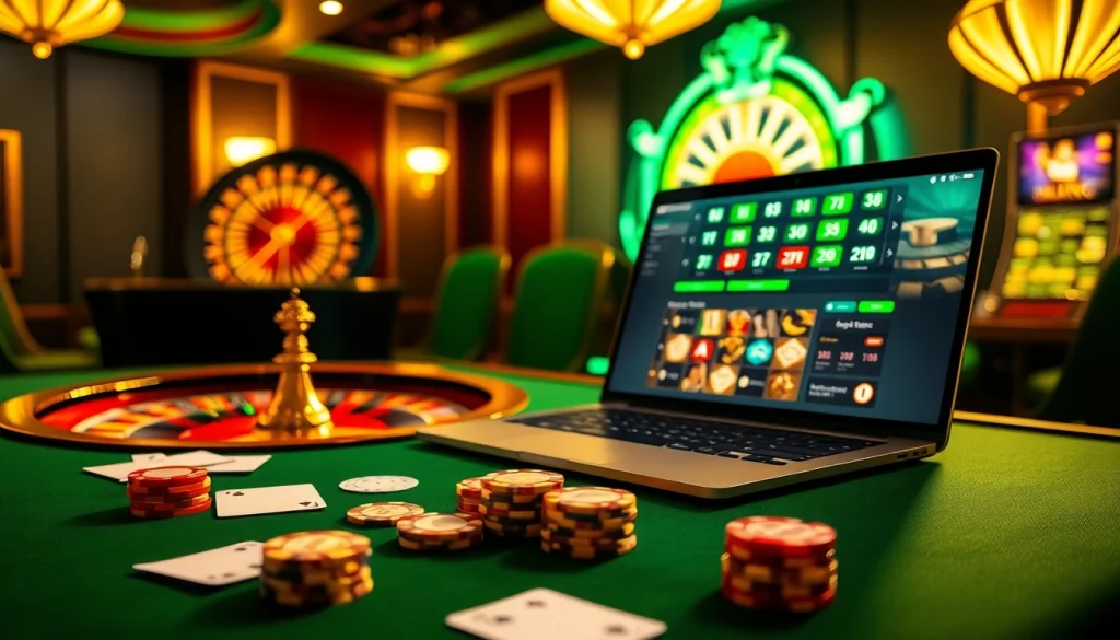 Experience thrilling gameplay at hz88.com with vibrant casino visuals featuring cards and roulette.