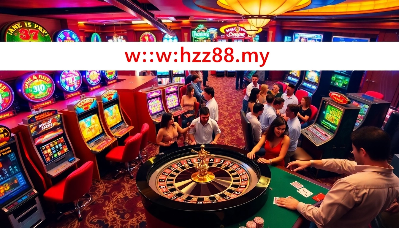 Experience the thrill of gaming at https://hz88.my/ with players engaged at a vibrant roulette table.