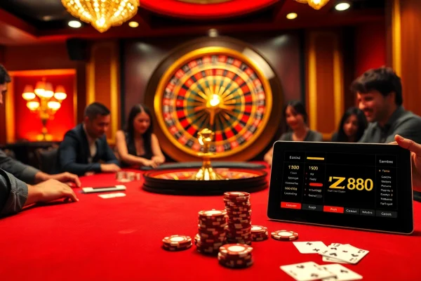 HZ88 casino poker table with vibrant chips and cards in action.