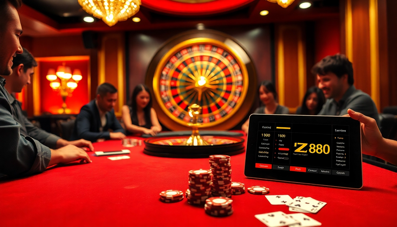 HZ88 casino poker table with vibrant chips and cards in action.