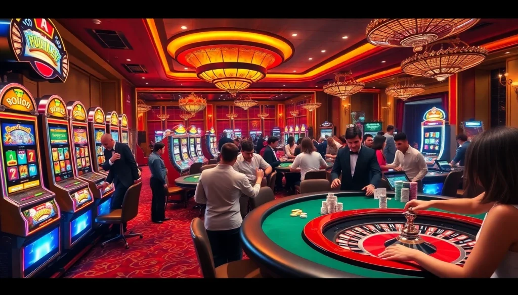 Experience the thrill of PGSLOT51 with lively casino games amidst vibrant slot machines.